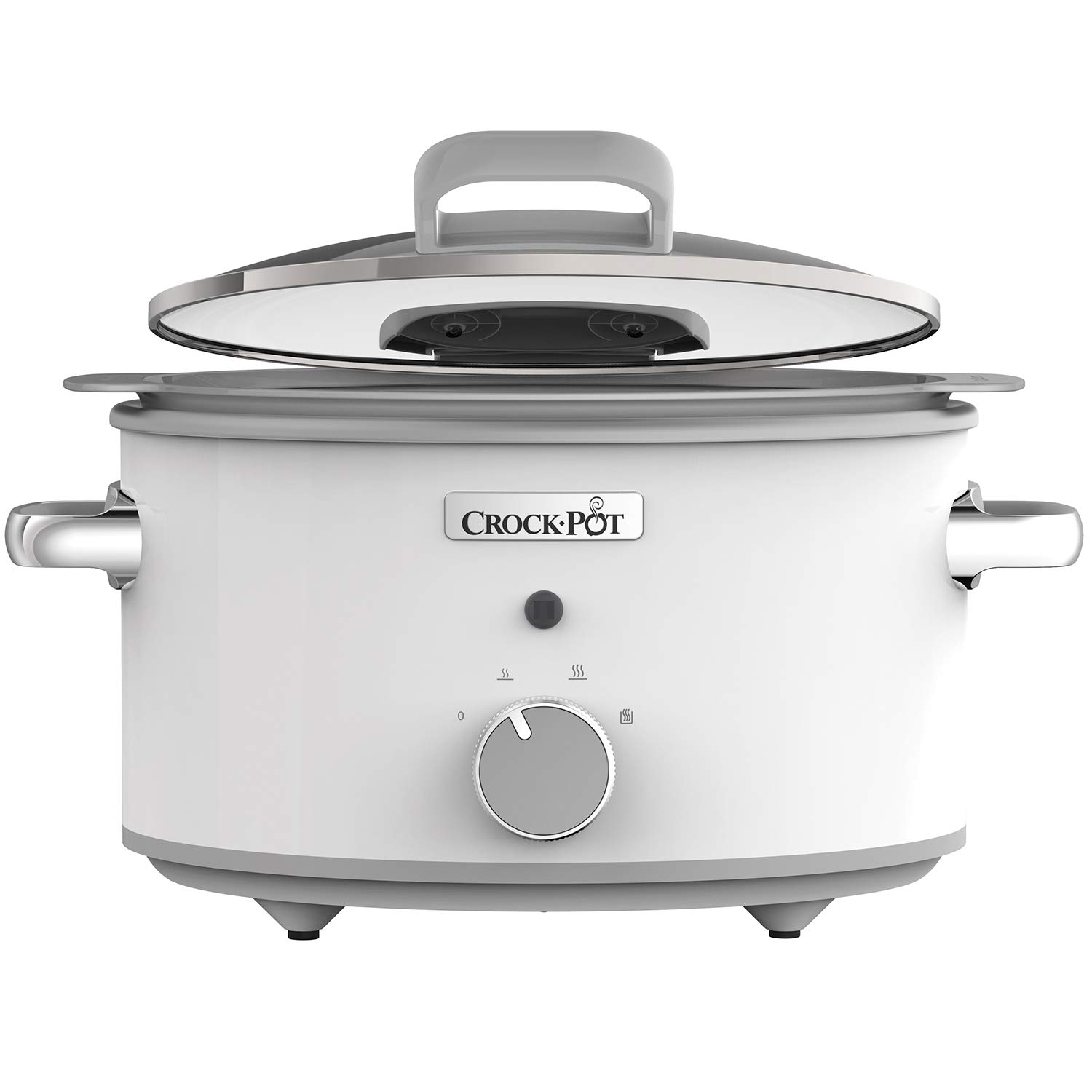 Crock-pot Pentola per Cottura Lenta, Slow Cooker, 4.5l, fino a 5 Persone, DuraCeramic, Sauté per rosolare su Gas e Induzione, Coperchio con Cerniera, 2 Impostazioni Cottura e Funzione Warm, Bianco
