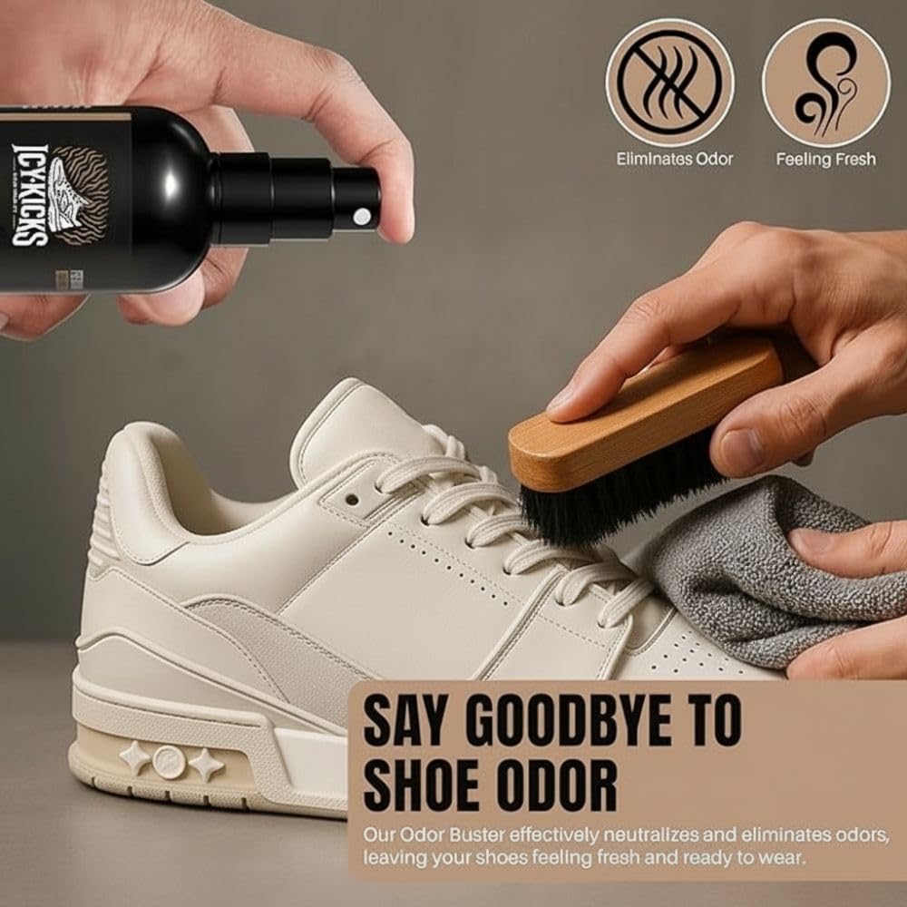 ICYKICKS - Kit de limpieza de zapatos 6 en 1 de alta calidad: líquido, espuma, repelente al agua, eliminador de olores, cepillo y toalla para tenis, cuero, lona, Multi, Standard