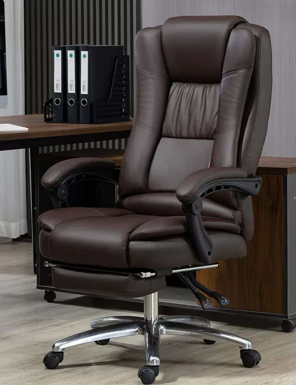 RILOOPDesk Chairs Executive Swivel Computer Chair Executive Office Chair, Adjustable Height Pu Leather Swivel Computer Desk Chair, Extra Padded Ergonomic Chair with Arm, Footrest Unisex Relaxing/Coff