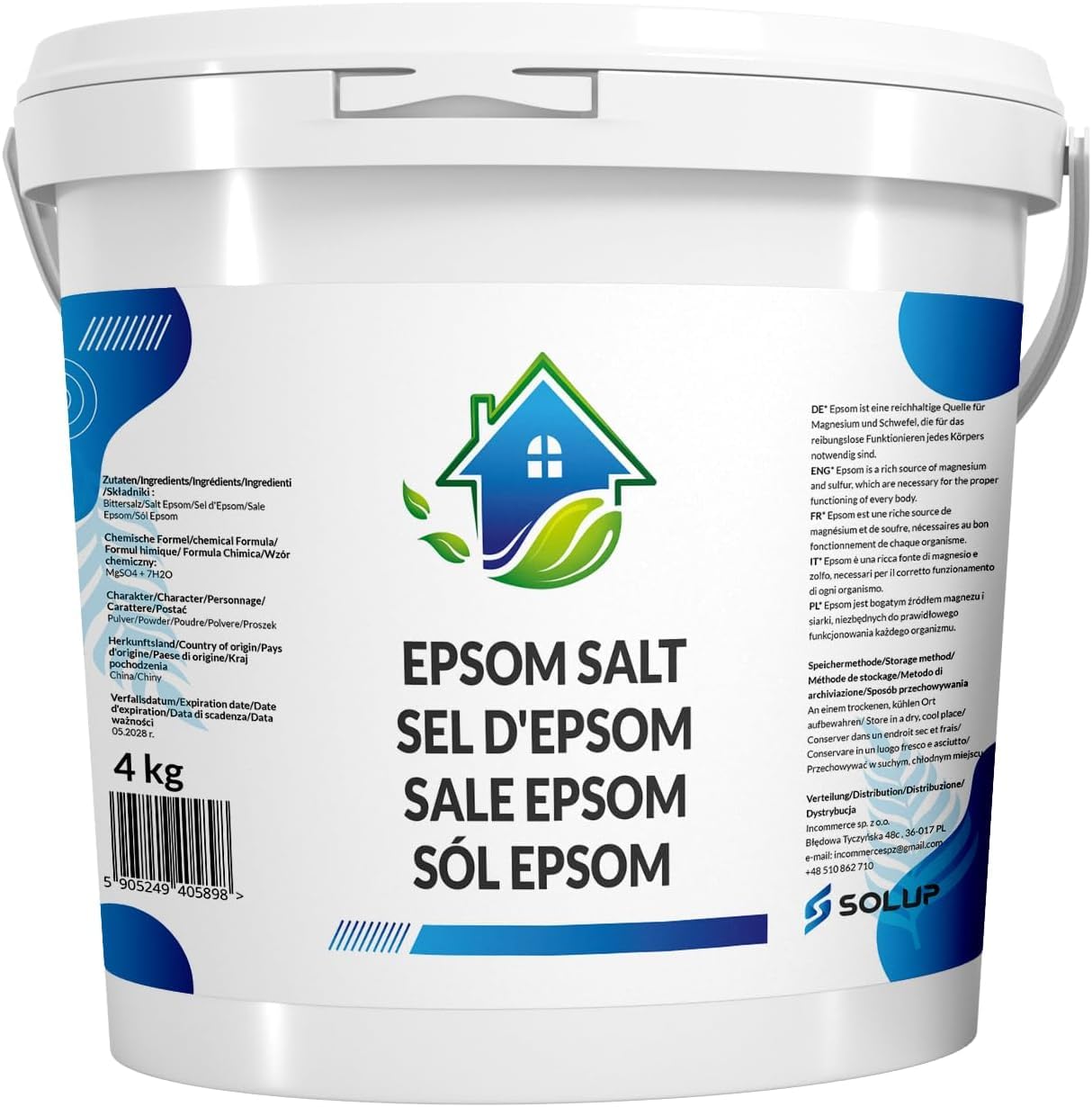 Sel d’Epsom 4 kg Pur Sel de Bain Relaxant Sulfate de Magnesium pour Bain de Pied Jardin Spa Douche Cristaux Magnesium Epsom Salt Bain Moussant Détente