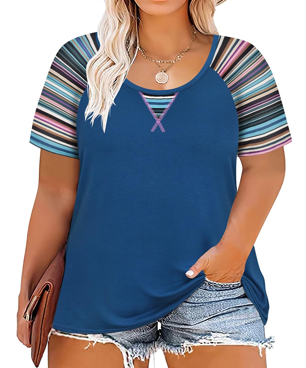 CARCOS Plus Size Tops for Women Short Sleeve Shirt Summer Star/Leopard/Tie Dye/Flower Crewneck Pullover Tunic XL-5XL