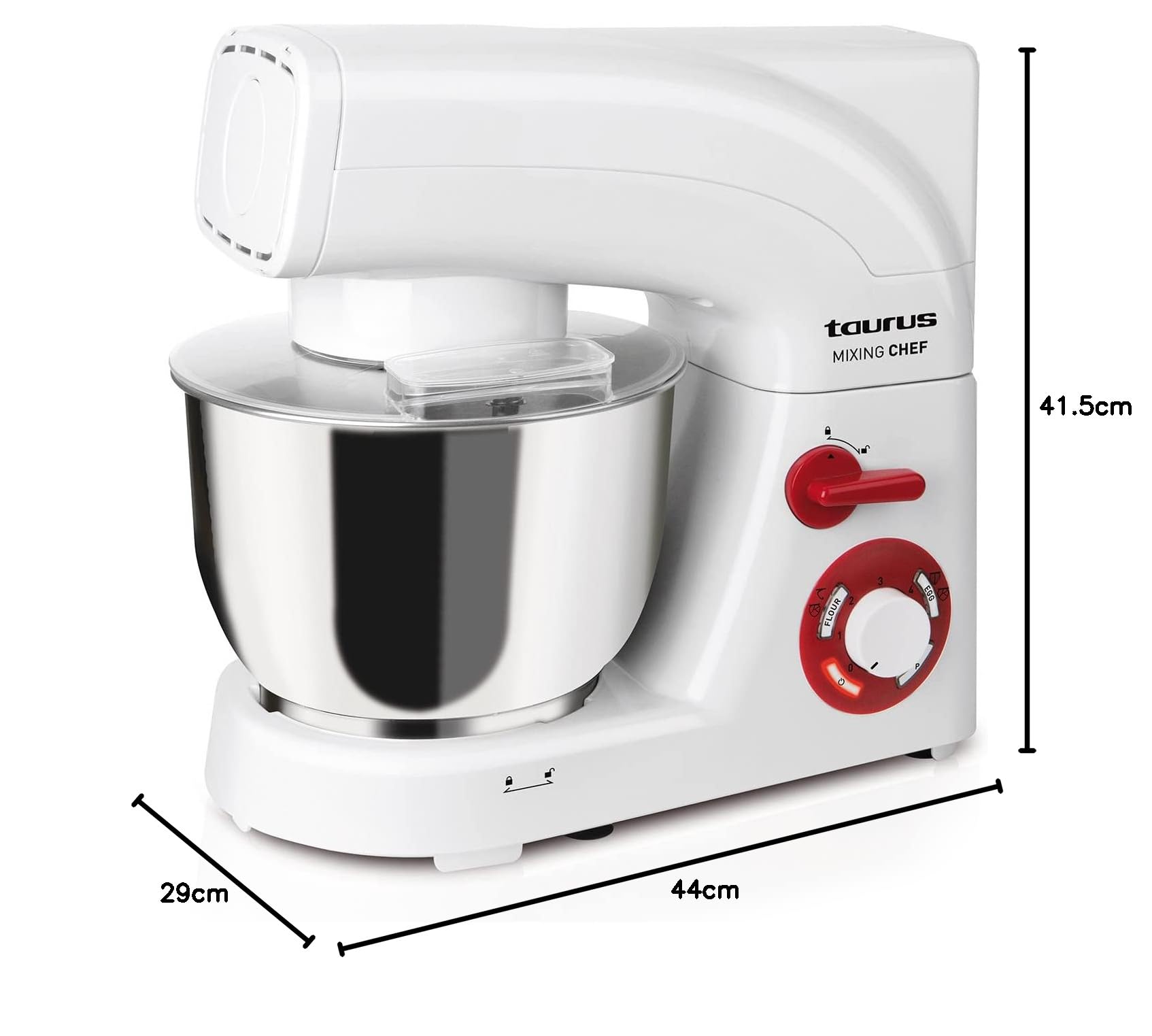 Taurus - Batidora Amasadora Repostería 1200W | Acero inoxidable | Movimiento orbital | Capacidad 5.5 L | 6 funciones + turbo | 2 programas | Accesorios | Compacto | Negro
