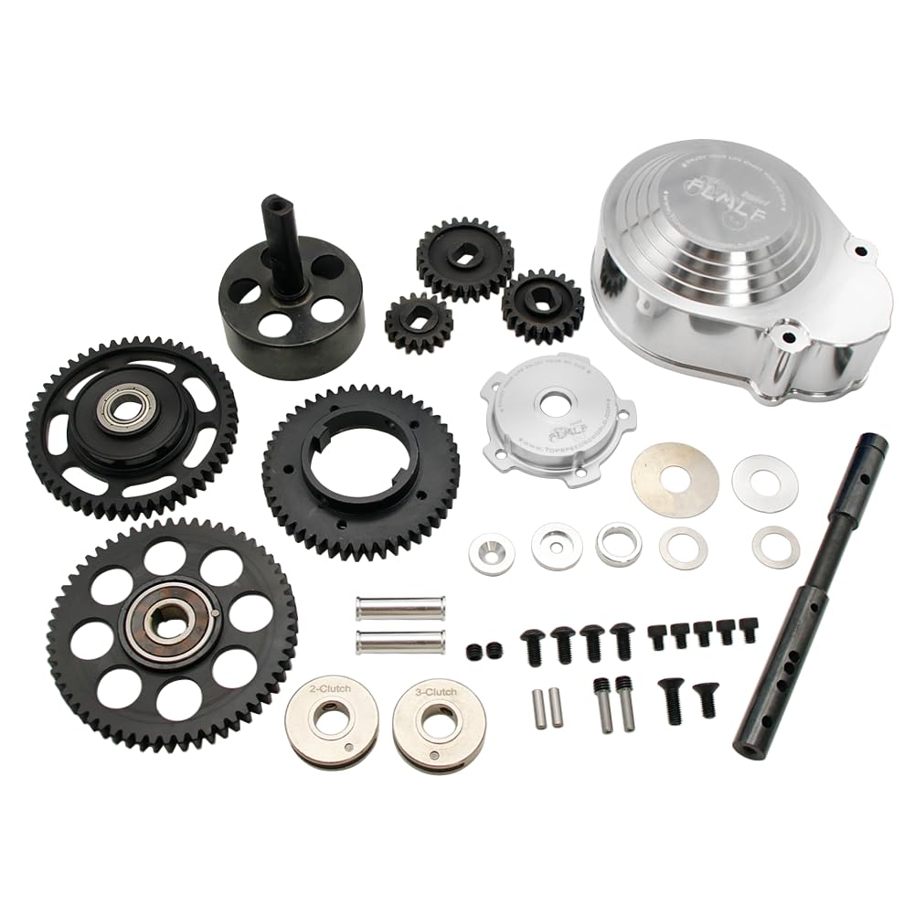 smTSRC Metal Casing 3 Speed Gear Transmission Kit for FLMLF for 1/5 HPI ROVAN KM Baja 5B 5T 5SC Buggy Rc Car Parts (Silver)