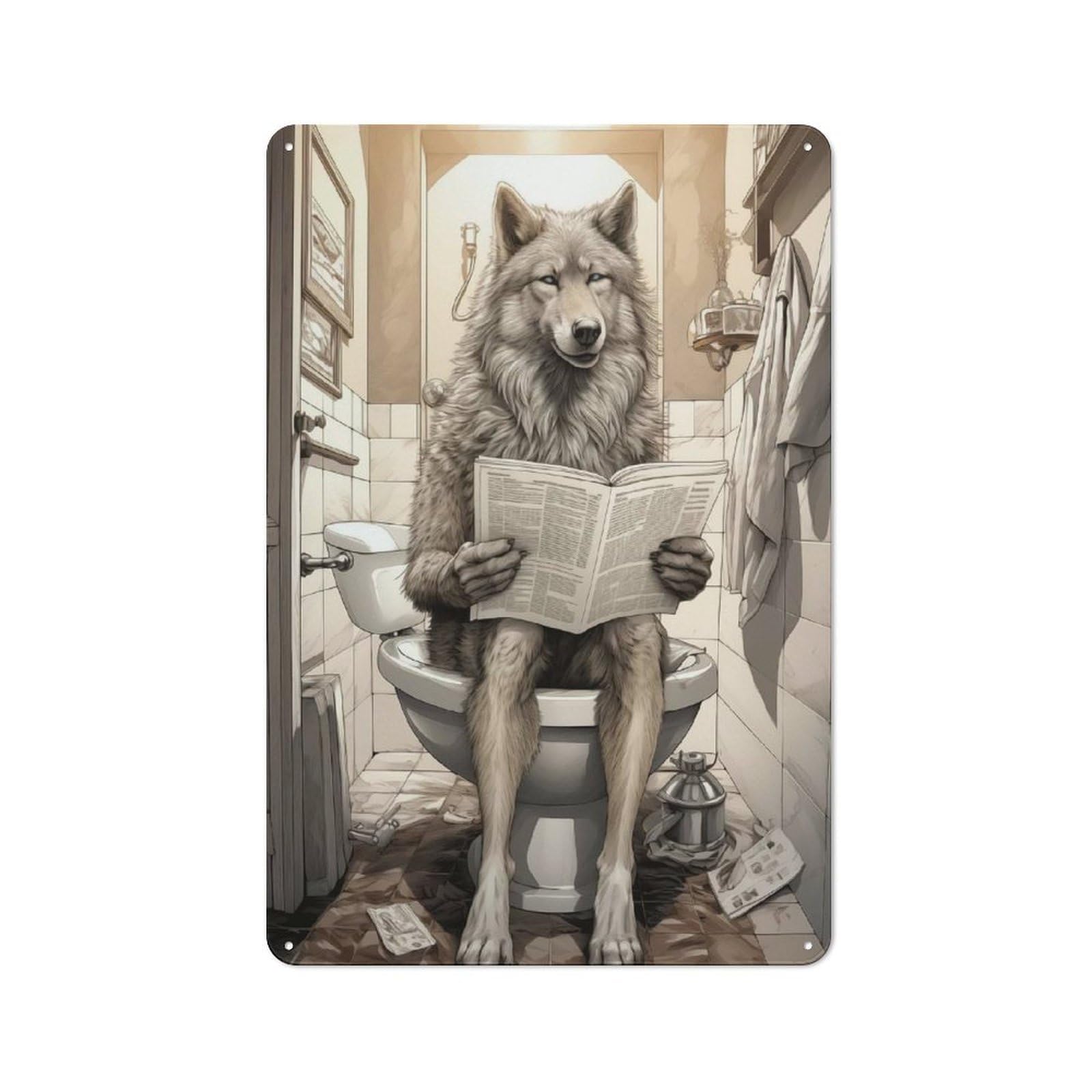 Junmoney Wolf Bathroom Decor Tin Wall Plaque 30X20cm With For Home Bar Wall, A Decorative Christmas Gift For Hosts Who Enjoy Retro Interiors