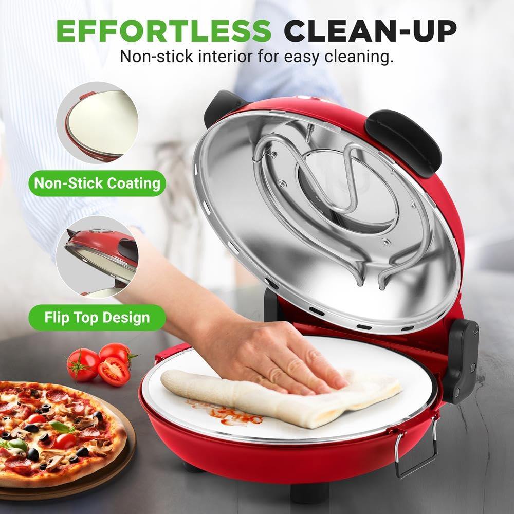 NutriChef Elektryczny piekarnik do pizzy, 1200 W, z kontrolą temperatury i termometrem, okno do precyzyjnego gotowania, podgrzewa do 800 °F, łatwa do czyszczenia, powłoka nieprzywierająca, kolor