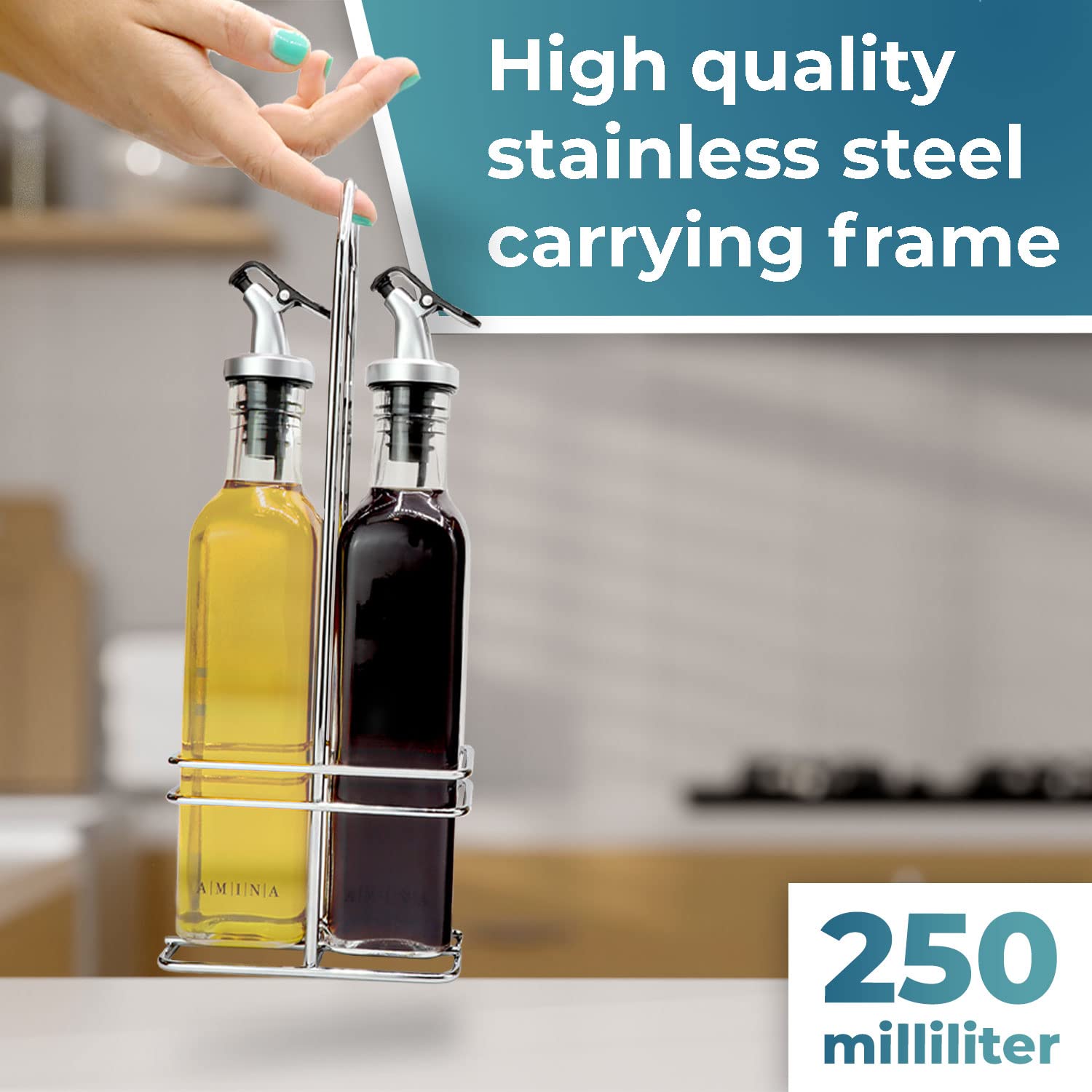 HARLIANGXY Azijn en olie dispenser set, glazen olijfolie fles, olie