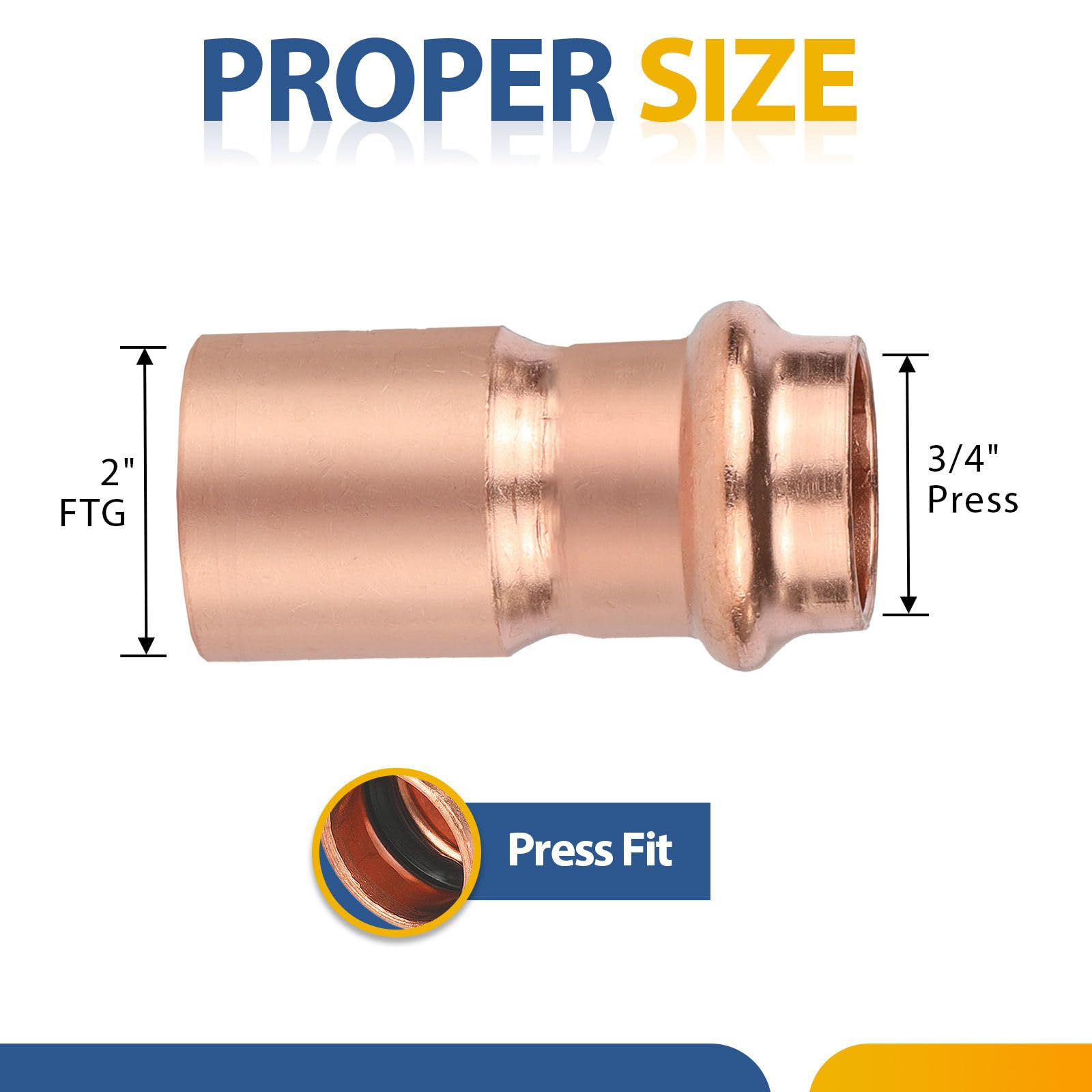 Paquete de 2 reductores de buje de Cobre prensado GUOFIS de 2" FTG x 3/4", buje de Cobre prensado para plomería, transición de tamaño de tubería en Sistemas de Agua y HVAC.