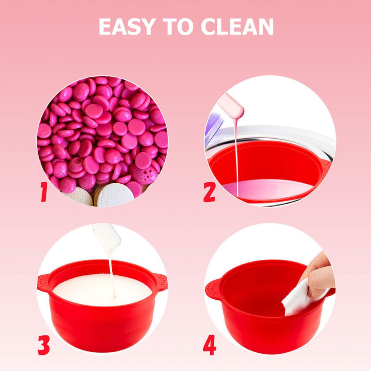 SHINEOFI 4pcs Large Capacity Silicone Folding Waxing Bowl for Hair Removal, Sturdy and Safe to Use, Convenient to Carry, Heat Resistant from Minus to 230 Celsius Degrees