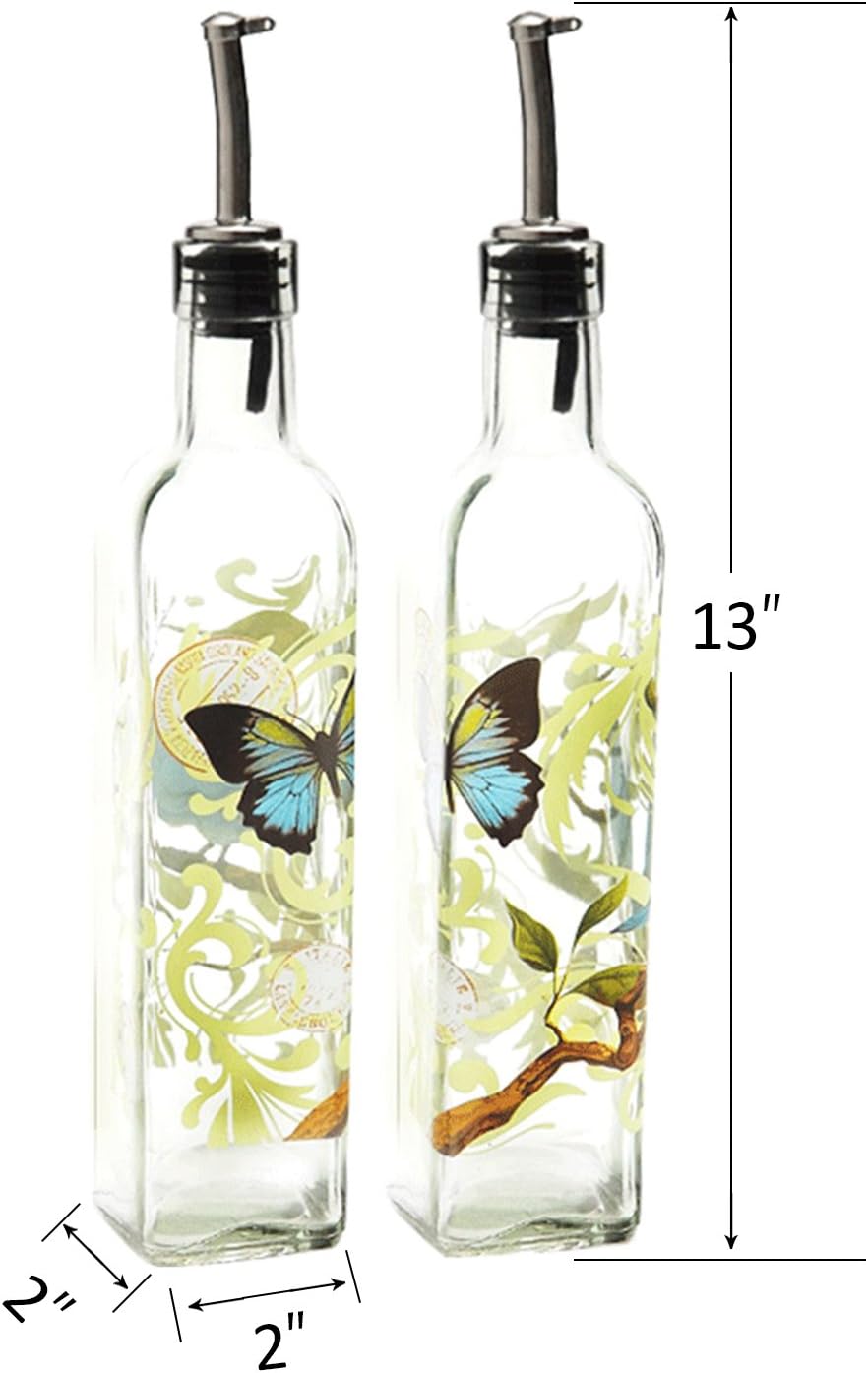 CEDAR HOME Olive Oil Bottle Set Glass Dispenser Vinegar Cruet 17oz. with Stainless Steel Leak Proof Pourer Spout for Cooking or Salad image 4