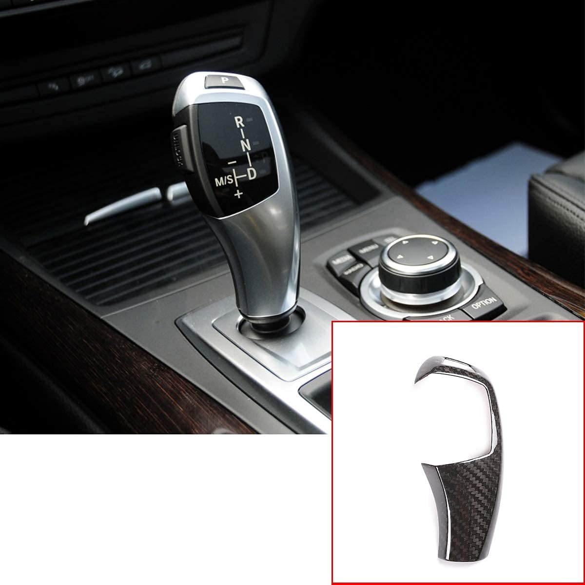 100% Real Carbon Fiber Car Gear Shift Knob Cover Trim for BMW X5 E70 X6 E71 2008-2013,5 Series E60 2008-2010 Left Hand Driving