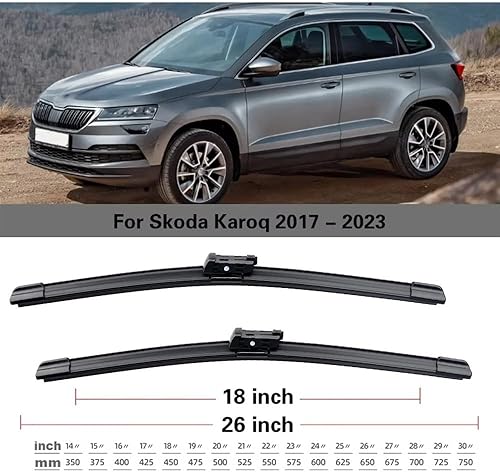 Miniatura 3 de Juego de limpiaparabrisas delantero y trasero compatible con Skoda Karoq 2017-2023 limpiaparabrisas de 26 + 18 + 13 pulgadas
