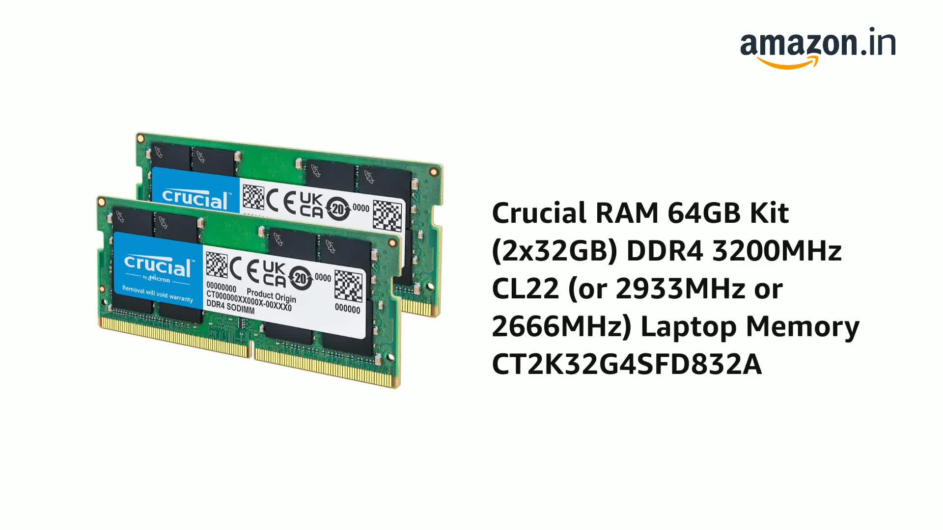 Amazon.in: Buy Crucial RAM 64GB Kit (2x32GB) DDR4 3200MHz CL22 (or 