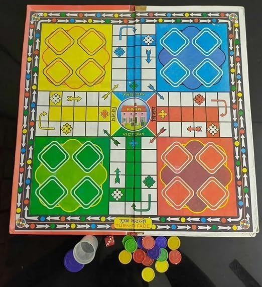 Image of ARYANSH Shoppe Ludo & Snake Ladder Game, 4 Player, 3+ Years, 12x12 Inch Board, Multicolor, Traditional Indian Games (1 Board Game)