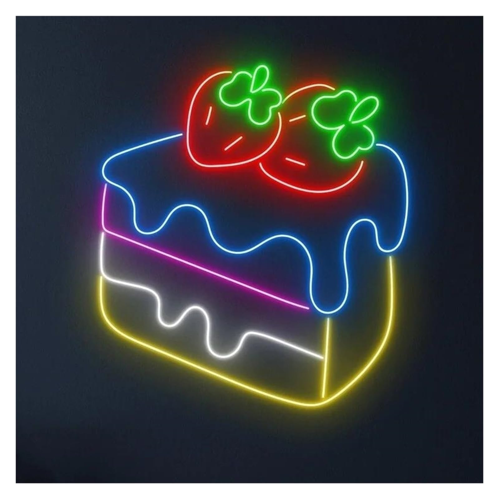 Sign Lamp Strawberry Cake Neon Sign Cake Store Wall Decor Lamps USB Powered Bakery Shop Business Welcome Signboard 38cm