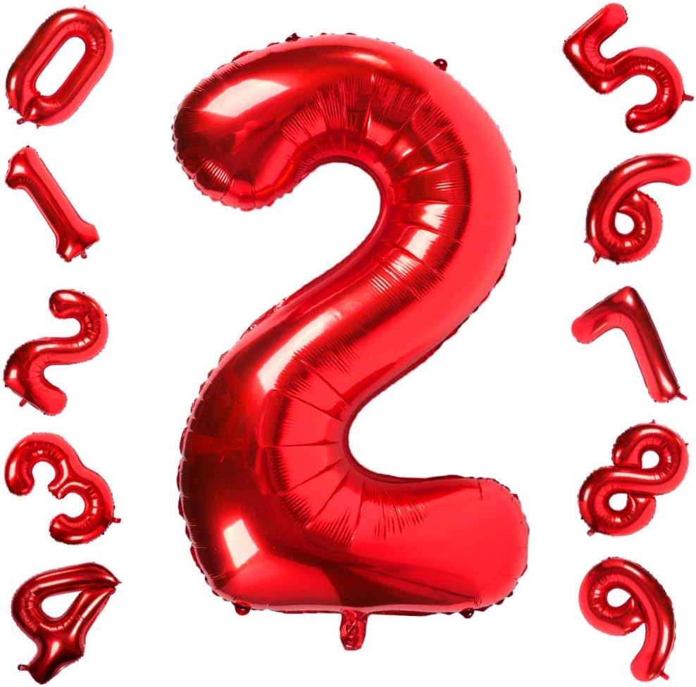 Red 2 Balloons,40 Inch Birthday Foil Balloon Party Decorations Supplies Helium Mylar Digital Balloons (Red Number 2)