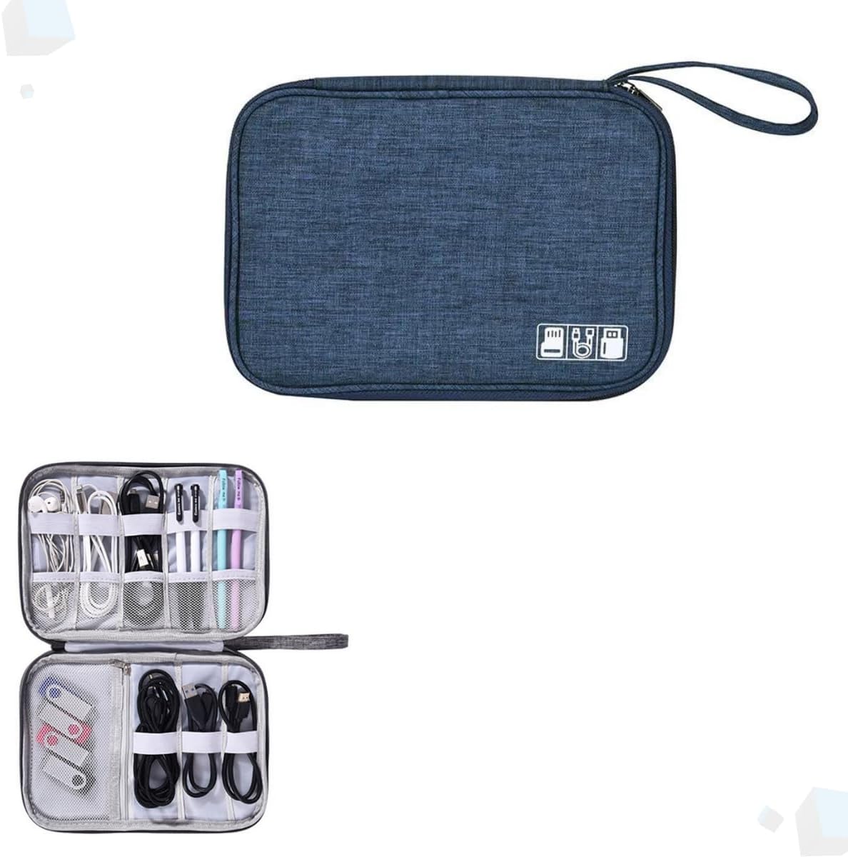 Bolsa Organizadora Portátil para Cabos e Acessórios Eletrônicos, Estojo Multifuncional de Viagem Loja Estliny (Azul)