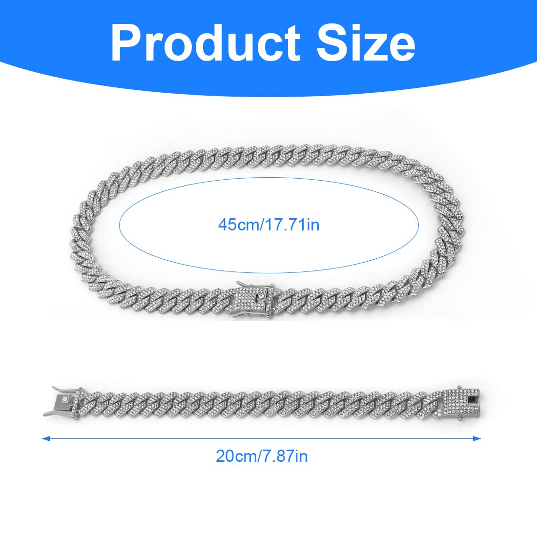 Catena Cubana Uomo Iced Out - 2 Pezzi Con Zirconi, Lunghezza Regolabile, Stile Hip Hop