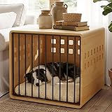 DAWNSPACES Solid Wooden Furniture Dog Crate for Medium & Small Dogs, Wooden Puppy Crate Table, Small Decorative Dog Kennel Indoor, Pet House End Table for Living Room, Bedroom Natural