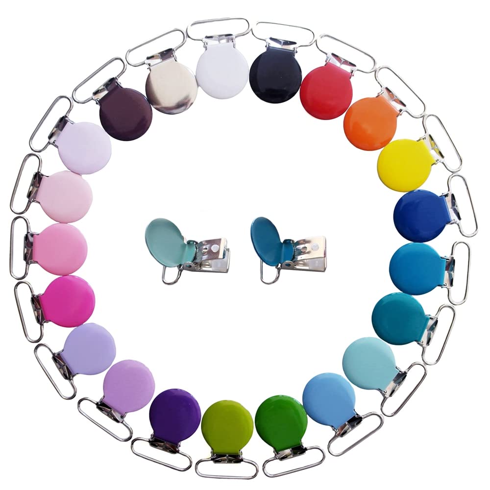 42pcs 1" Suspender Clips Metal Round Pacifier Clips Dummy Holder for Making Pacifier Chain Bib Bed Sheet Holder DIY Jewelry Accessories