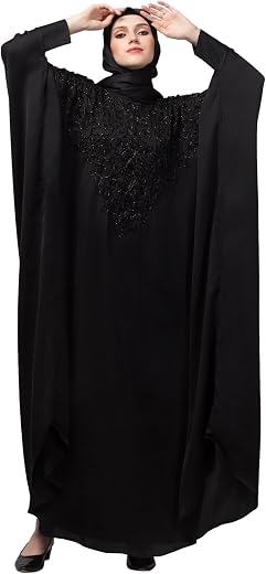 NAZNEEN Women's Solid Embroided Free Size Kaftan Style Abaya | Front Embellished Islamic Dress for Daily and Occasion Wear...