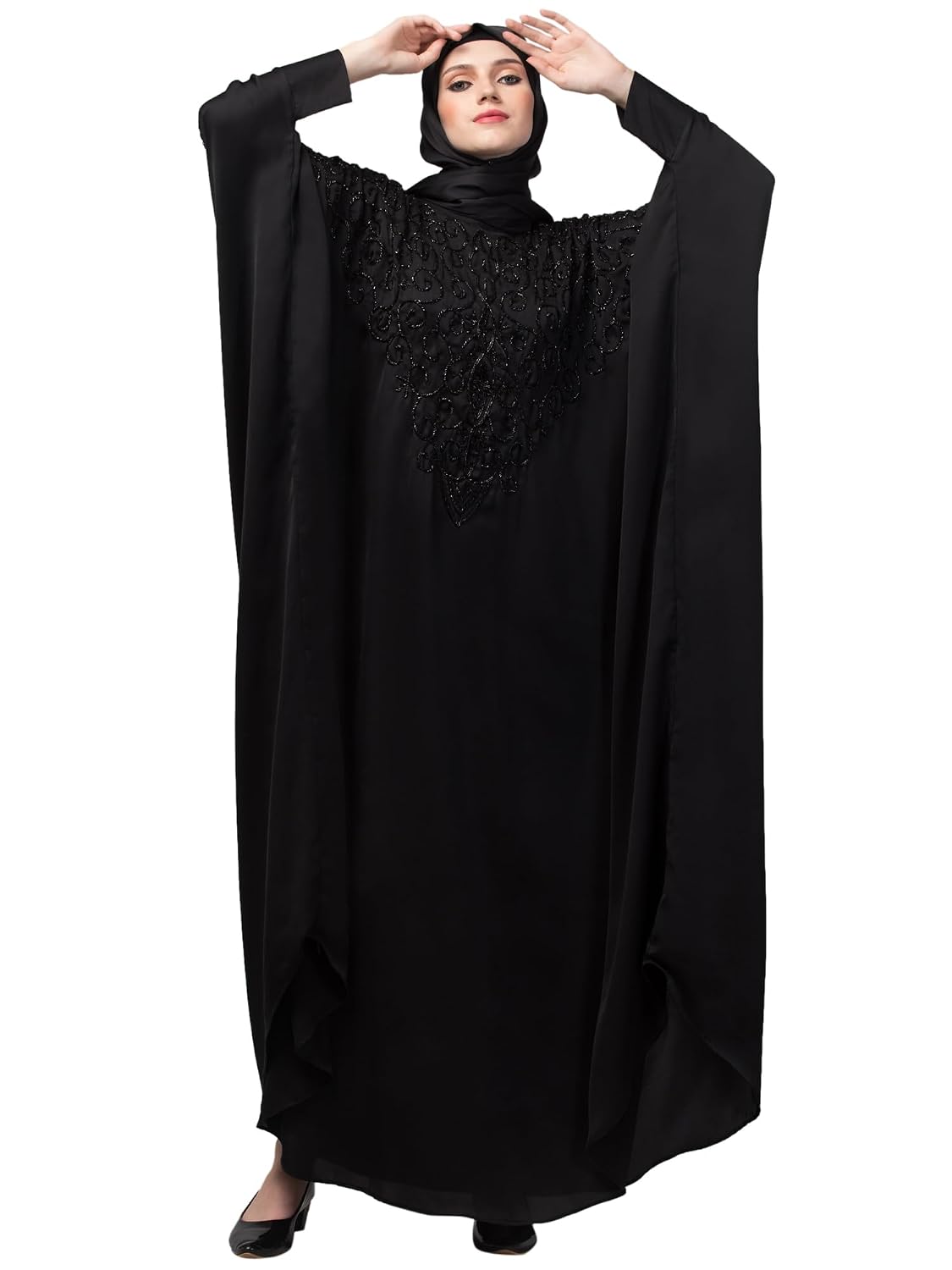 NAZNEEN Women's Solid Embroided Free Size Kaftan Style Abaya | Front Embellished Islamic Dress for Daily and Occasion Wear... - Review, Price and Buying Guide