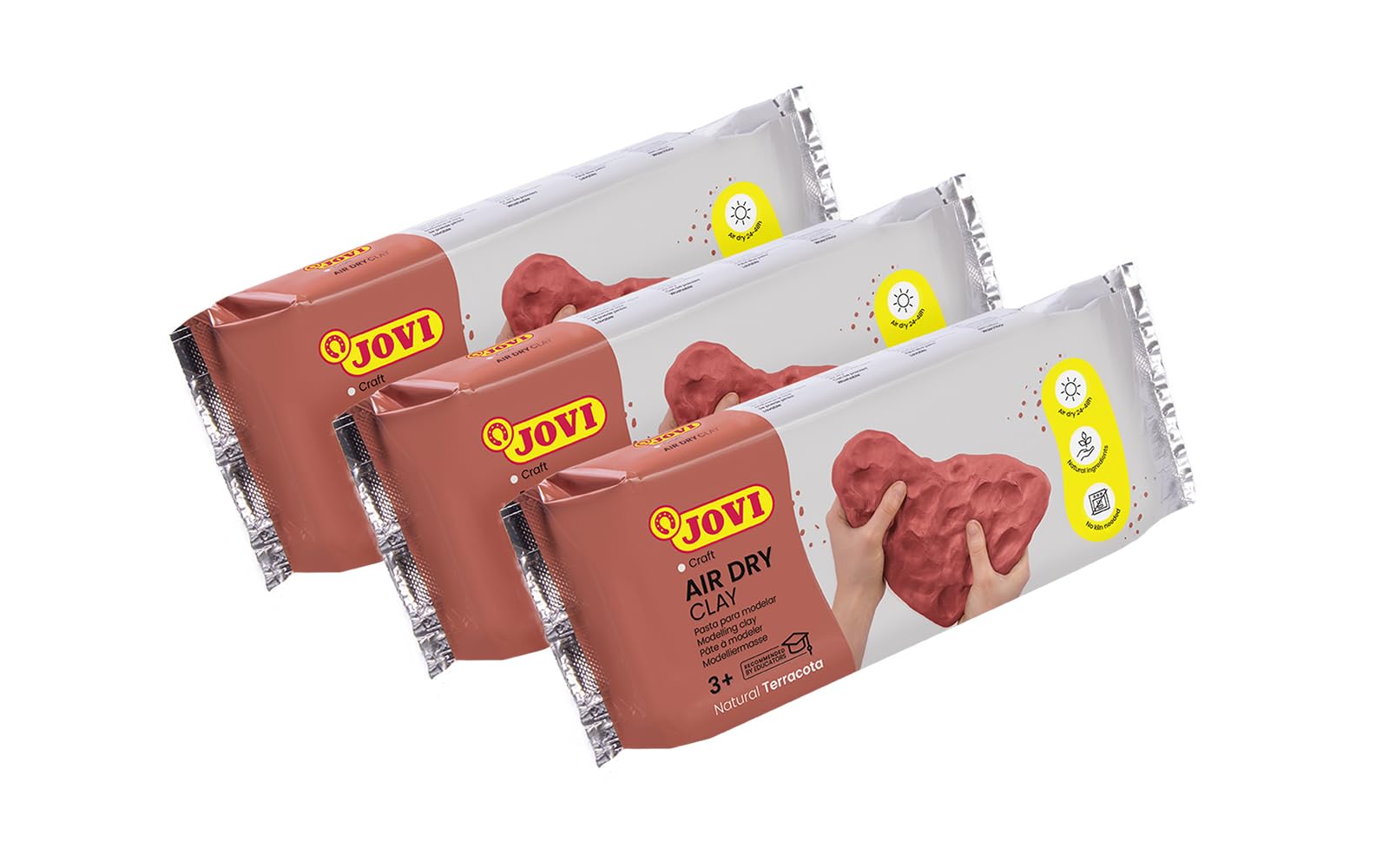 Jovi - Kit Air Dry de 3 Unidades - Pasta para modelar, Secado al Aire sin Horno, Color Terracota, 3 Unidades de 250 Gramos (P84/3)