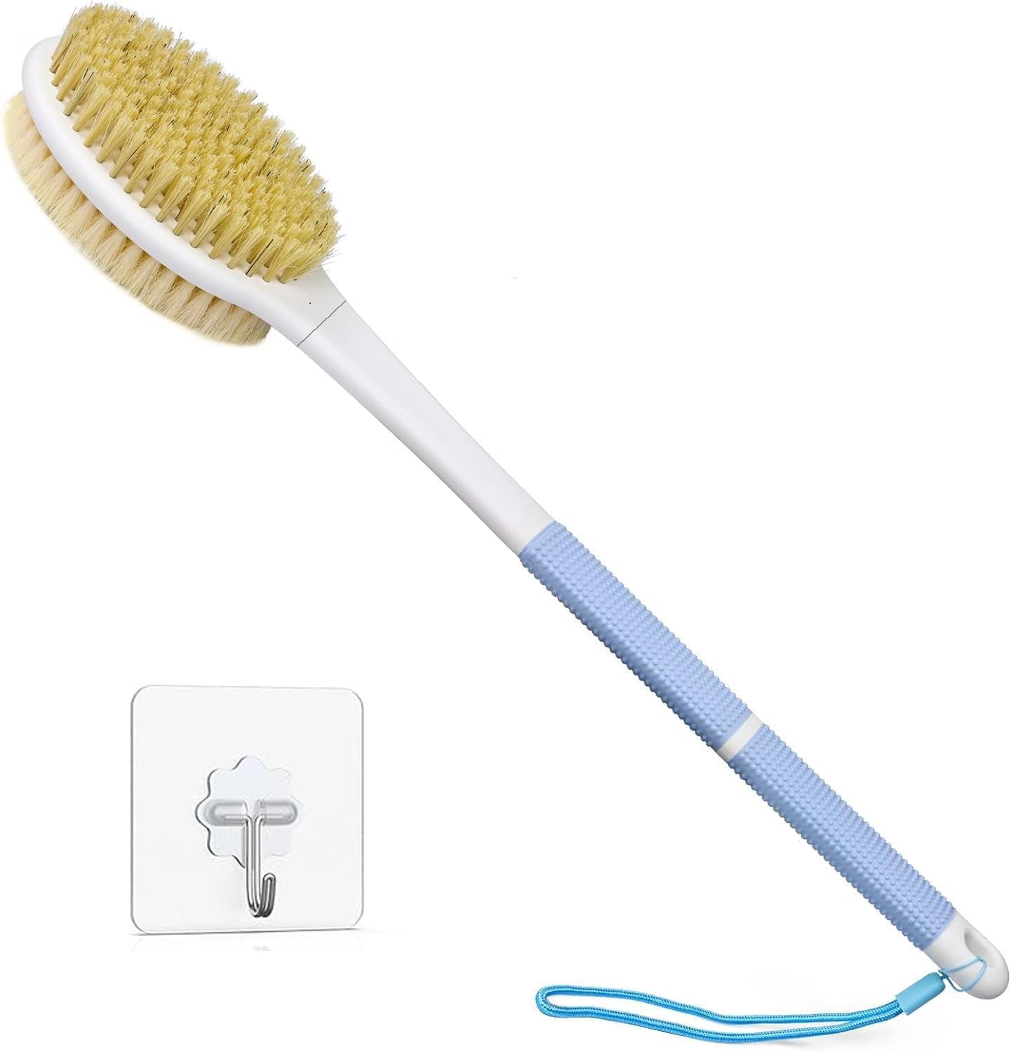 HORJOR Brosse de Bain Douche Long Manche 44cm, pour le Brossage Du Dos Humide ou Sec, Brosse Corps, Nettoyage en profondeur, Exfoliation douce, Peau radieuse