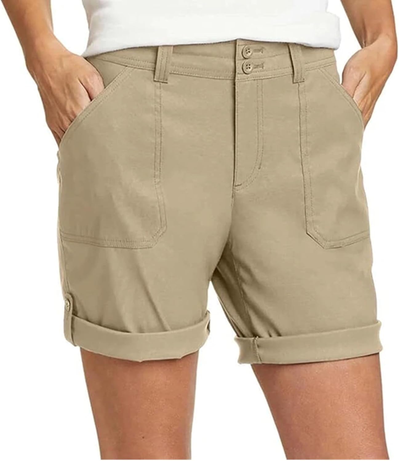 Eddie Bauer Women's Stretch UPF 50 Rolled Hem Adjustable Length Bermuda Short (US, Numeric, 4, Regular, Regular, Brown)