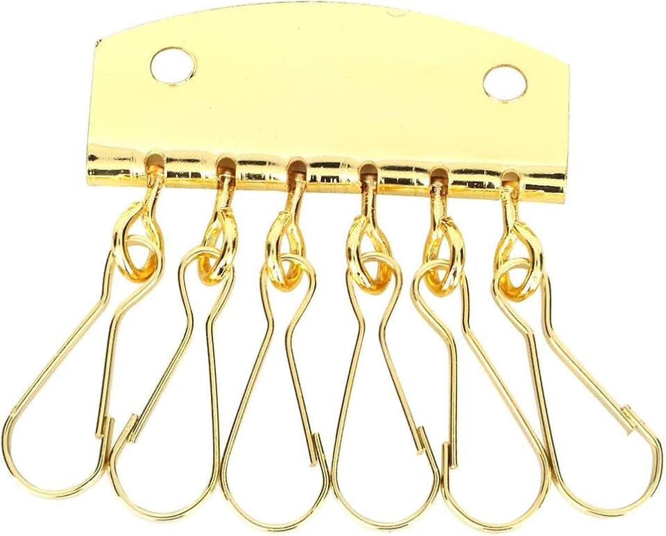 Pssopp Leather Keychain, 6 Hooks Clasp Clip Key Ring Organizer Holder Key Row Wallet Leather Bag Hardware Key Ring for Making Key Case Gold