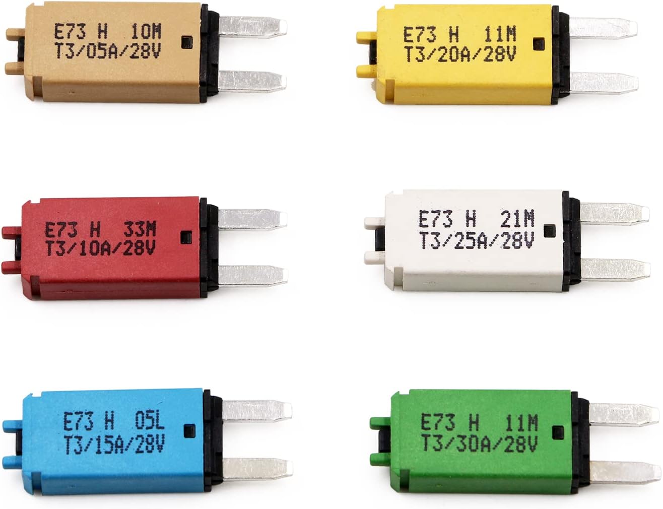 DC 12V 24V Manual Reset Fuse Circuit Breaker ATM Low Profile 5A 10A 15A 20A 25A 30A - UL Certified- T3 Mini Blade Fuses Assortment Kit for Car RV Truck Solar Automotive Yacht Boat, 6 Pack
