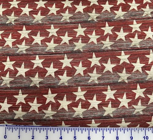 Generic Cotton Fabric 3 Wishes 21661- RED Sweet Land of Liberty Woodgrain Stars Fabric by The Yard