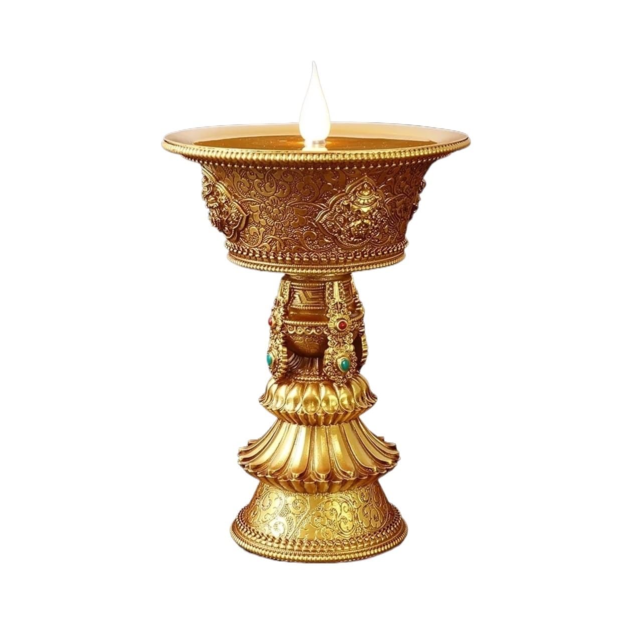 HTTGDGDH Rechargeable Candle Holder Tibetan Electronic Butter Lamp Buddhist Table Centerpiece Led Simulated Flame Home Decorative,