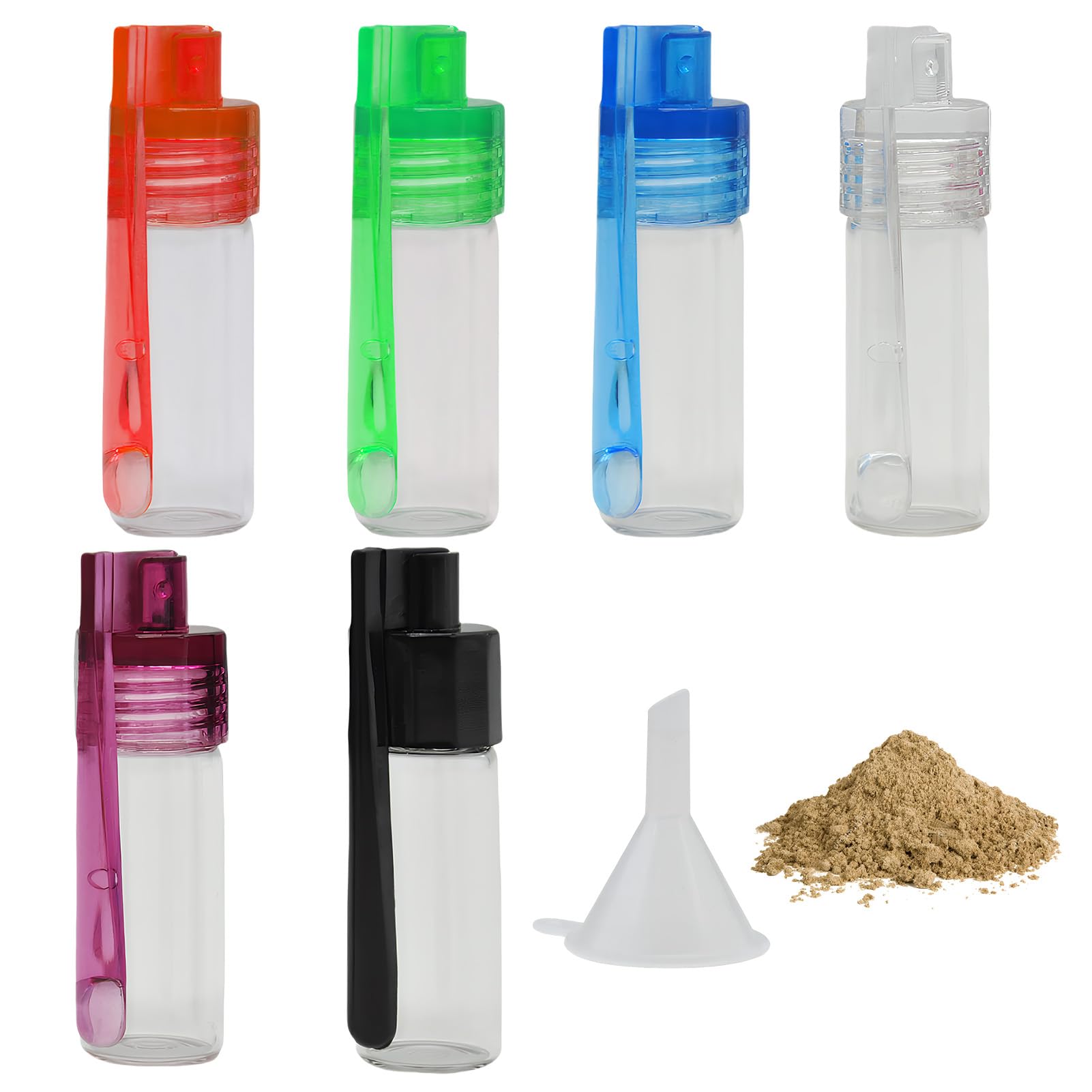 GCNWW 6Pcs Bottle with Spoon, Practical Vial with Spoon Kit with Mini Funnel, Waterproof Premium Glass Vial for Outdoor Travel(Transparent)