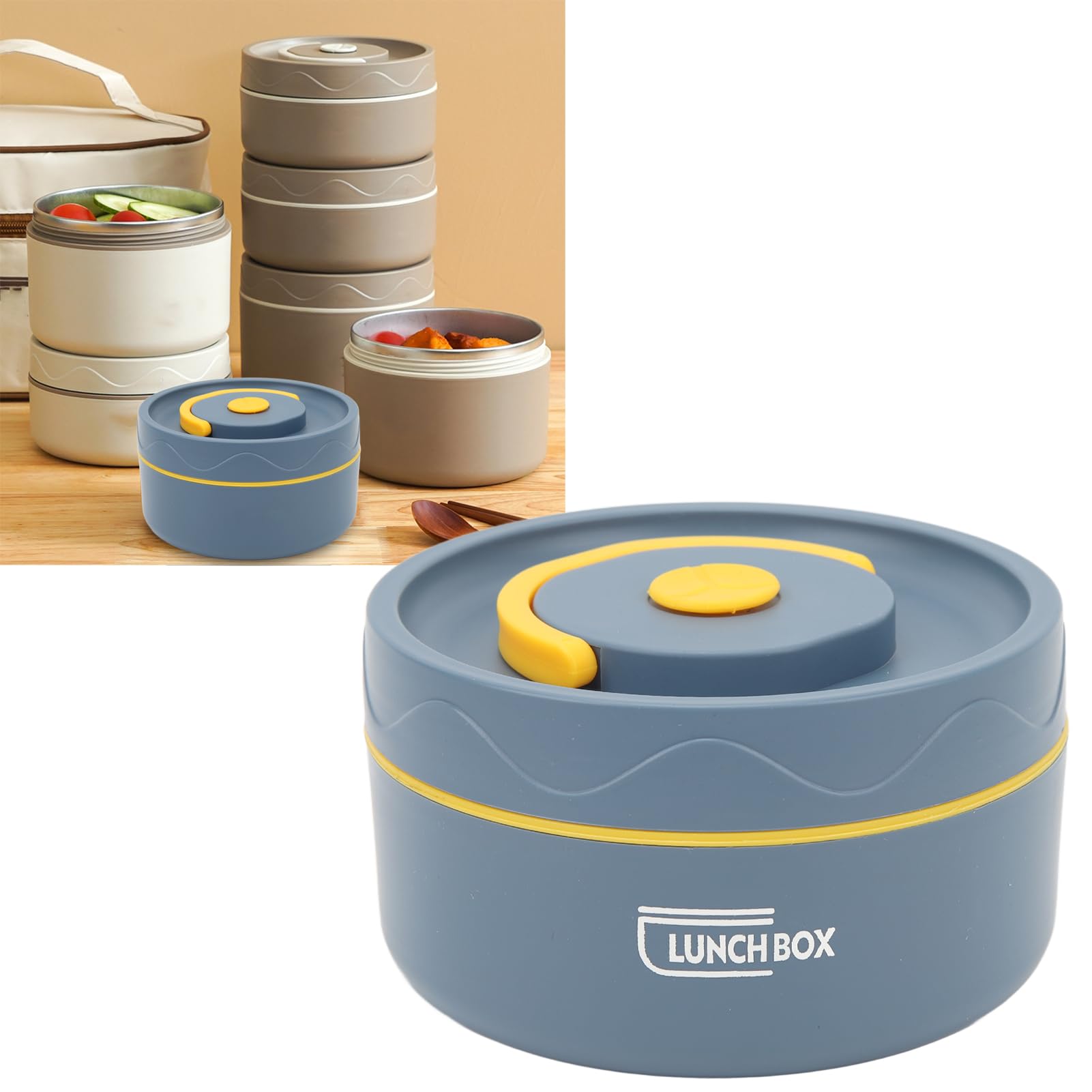 Cocoarm Pentola Termica 440ml Contenitore Termico per Pranzo in Acciaio Inossidabile 304 Barattolo per Alimenti Rotondo a Doppio Strato con Coperchio Sigillato Ritenzione del Calore per Pasti (Stile