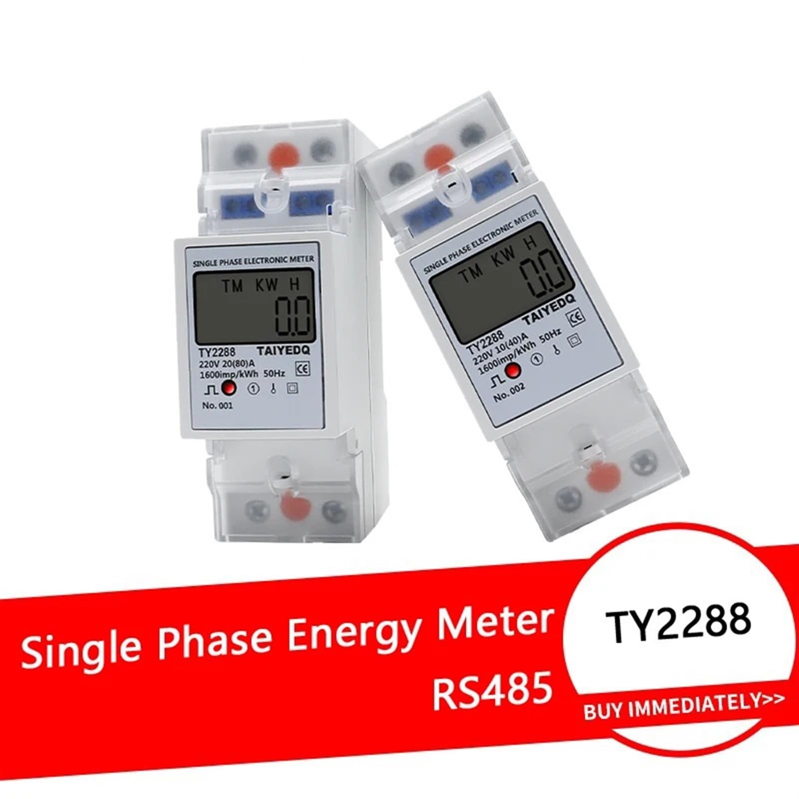 TY2288 40A 60A 80A RS485 Din Rail Single Phase LCD Digital Display Power Consumption Energy Electric Meter kWh AC 220V 50Hz(20(80) A)