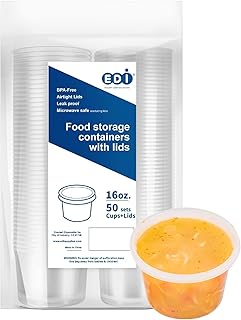 EDI [16 OZ, 50 Sets] Plastic Deli Food Storage Containers with Airtight Lids | Microwave-, Freezer-, Dishwasher-Safe | BPA Free | Heavy-Duty | Meal Prep | Leakproof | Recyclable