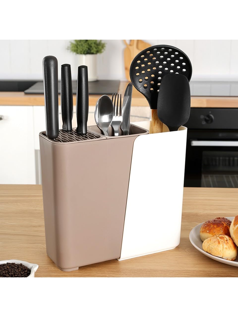 Ayarlanabilir Sürgülü Kaşıklık Bıçaklık Organizer,2-3 Bölmeli Tezgah Üstü Stand (YEŞİL)