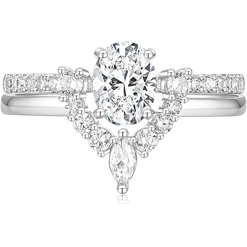 TIGRADE 1.5CT Bridal Ring Sets Oval Cut Cubic Zirconia Wedding Band Curved CZ Engagement Stackable Rings for Women Size 3-12