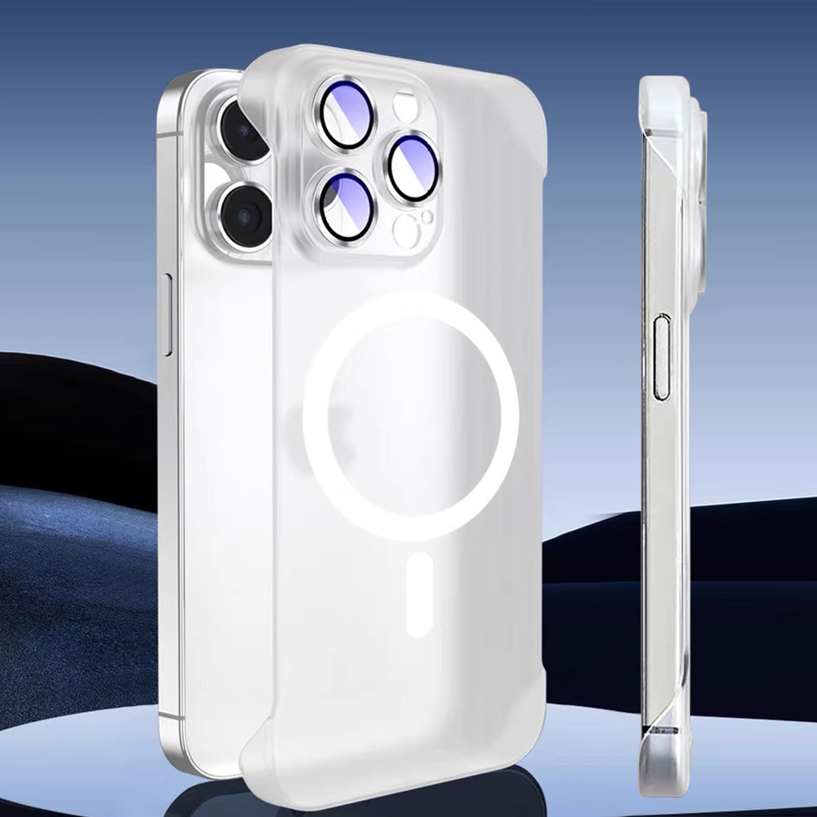 FAOMSEBS Cover Trasparente Senza Bordo Per IPhone 14 Pro Con Protettore Lenti – Sensazione Metallo Nudo, Antishock, Sottile 6,1" (2022)