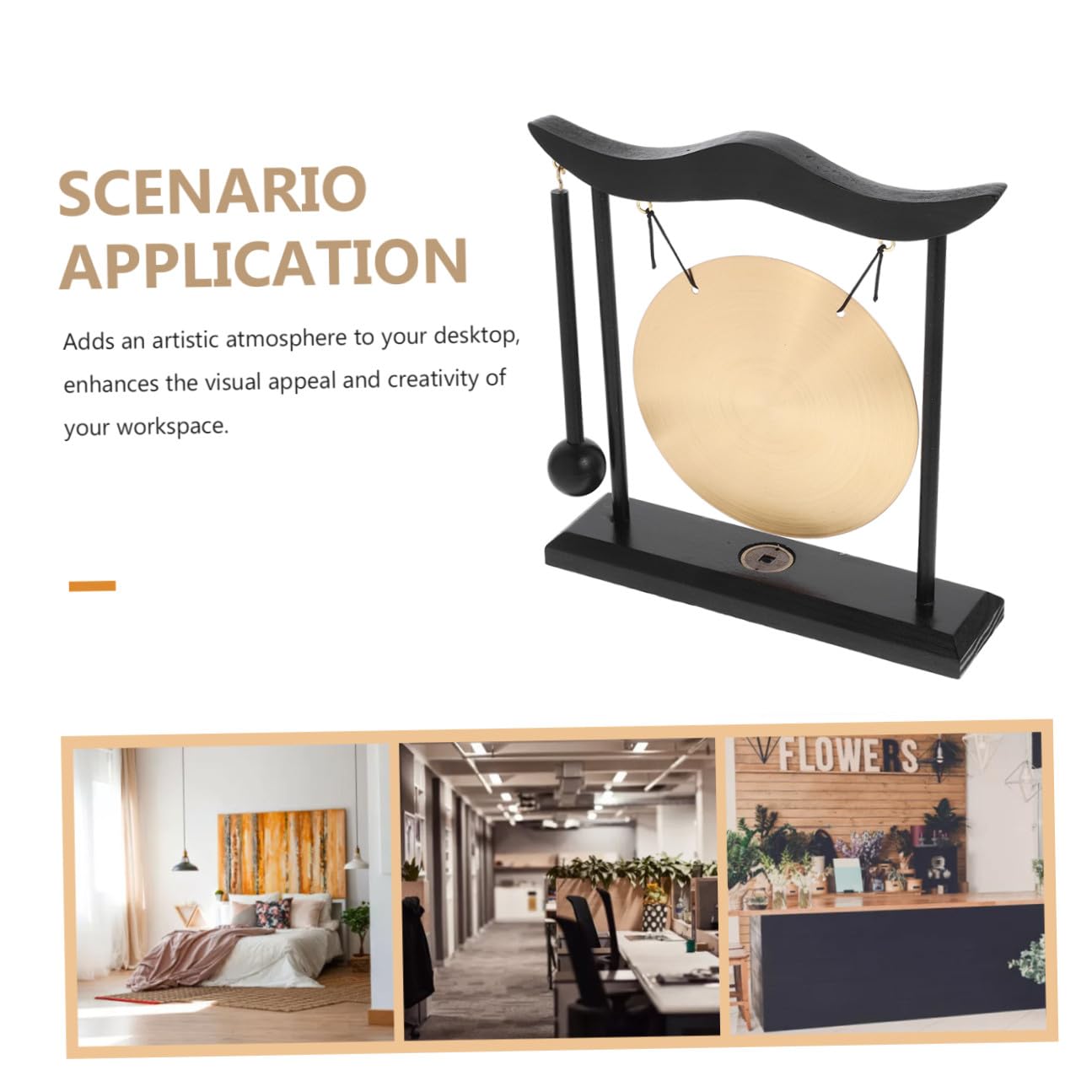 Gong Zen de Cobre Pequeño para Escritorio y Decoración Asiática, Adorno de Campana China para Meditación y Sala de Estar, Accesorio Decorativo de Mesa Base de Madera