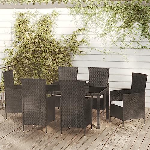 Youuihom Gartenmöbel Set Dining Lounge Outdoor Garten Sitzgruppe 7-TLG. Garten-Essgruppe mit Auflagen Poly Rattan Schwarz Geeignet für Terrasse, Garten, Outdoor, Balkon