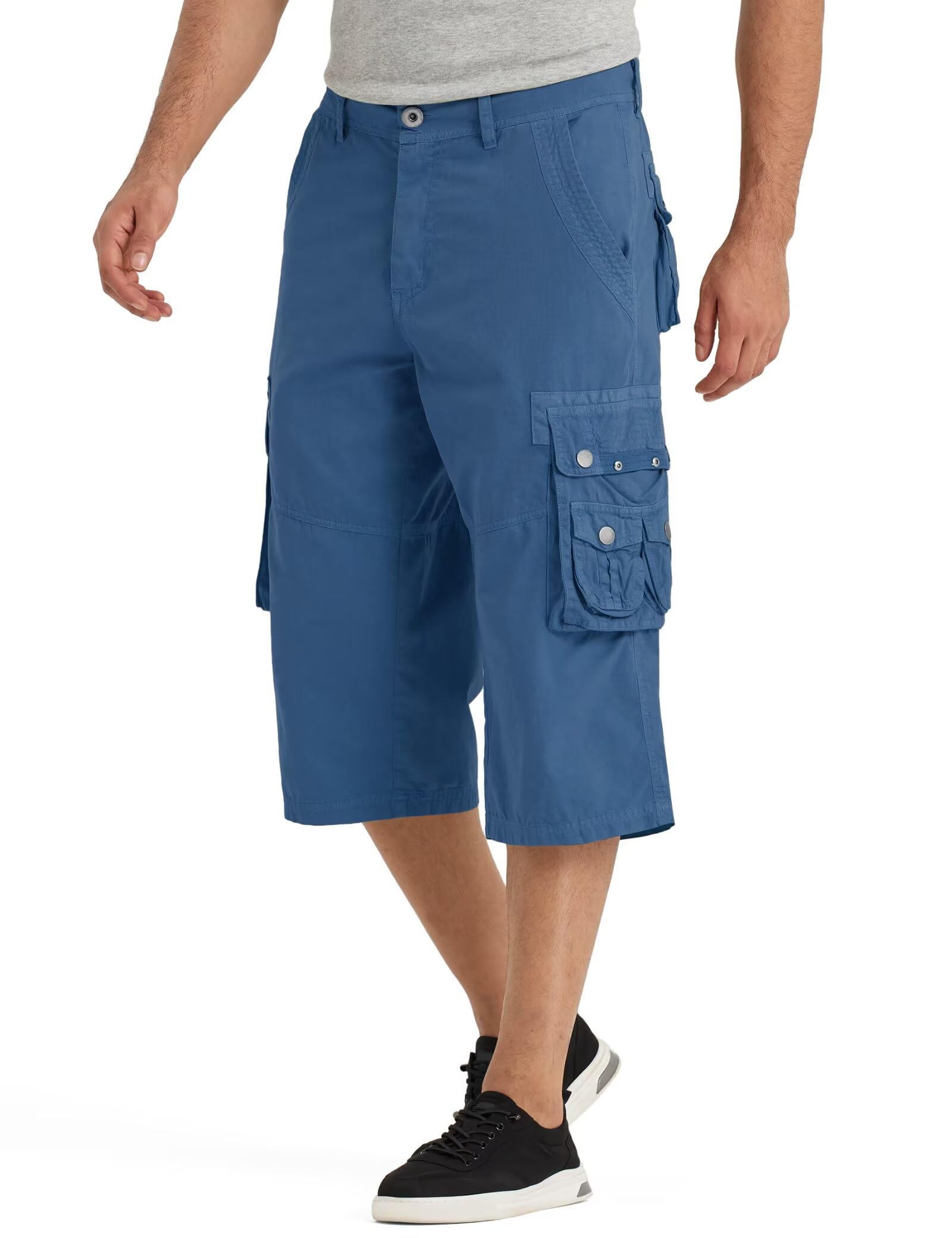 BEST SOUTH 3/4 Capri Long Cargo Shorts for Men Below Knee 18 Inches Pants Cotton