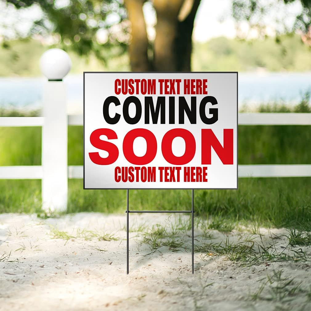 Fastasticdeals Custom Weatherproof Yard Sign Coming Soon Black Red Lawn Garden 18x12 Inches 2 Sides Print Personalized Text Here