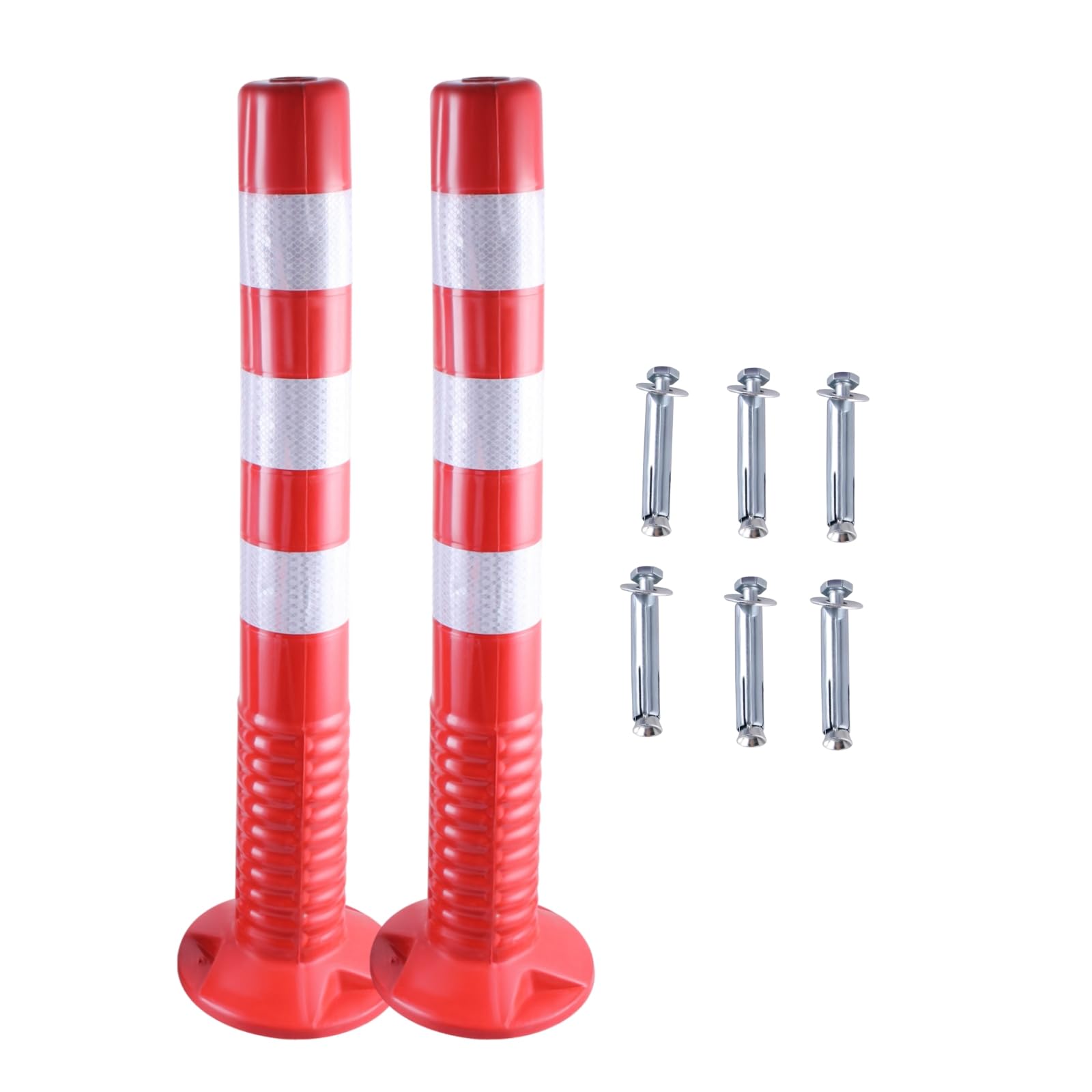 2 Stück Verkehrspfosten Aus Kunststoff, Mit Screws Warnpfosten Mit Reflektierenden Halsbändern, Sicherheitsbolzen-Poller,Warnbarriere Parkpoller für die Verkehrssicherheit