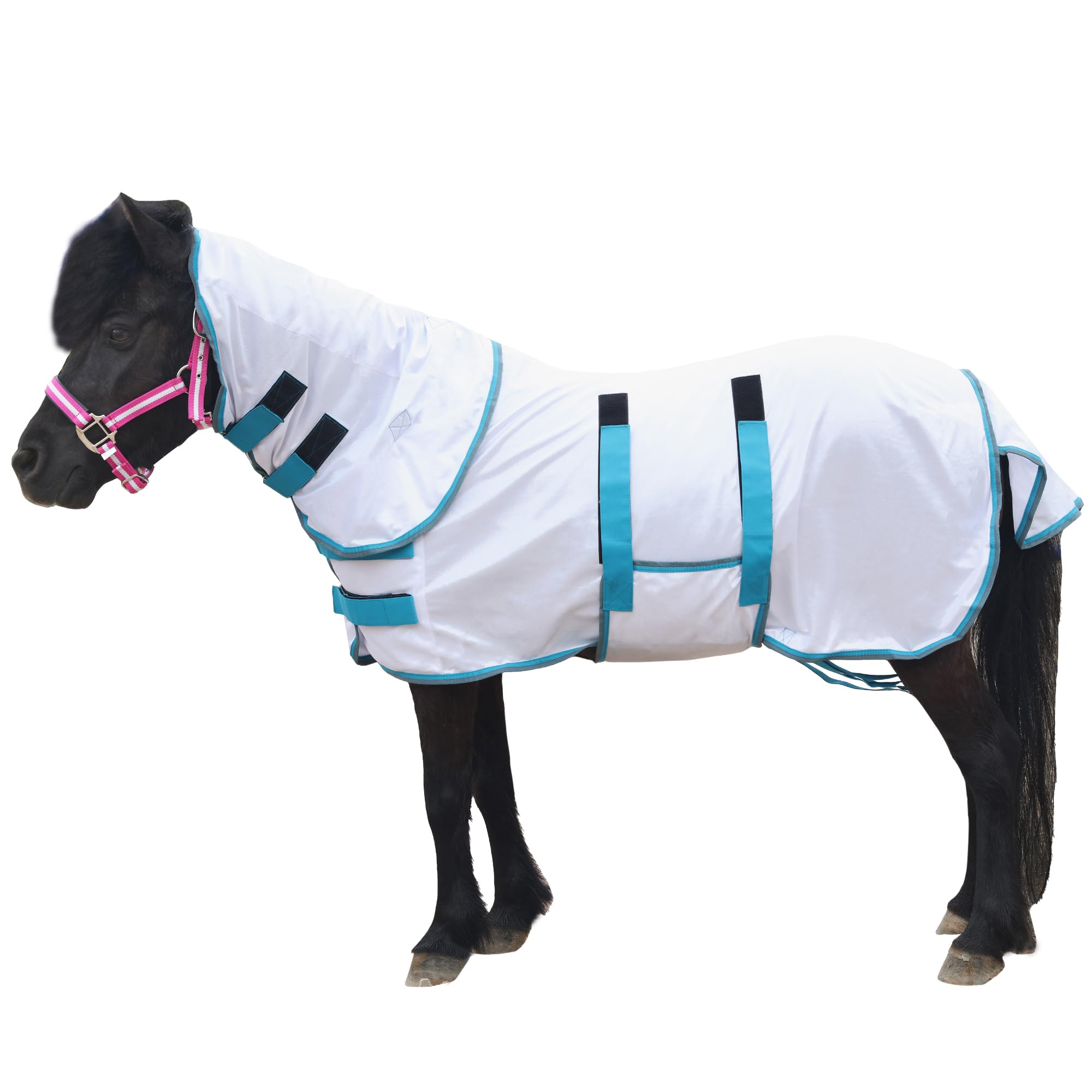 Fly Rug with Neck Combo - Lightweight Soft Mesh Summer Fly Sheet for Shetland Pony/Foal/Donkey White (3'2")