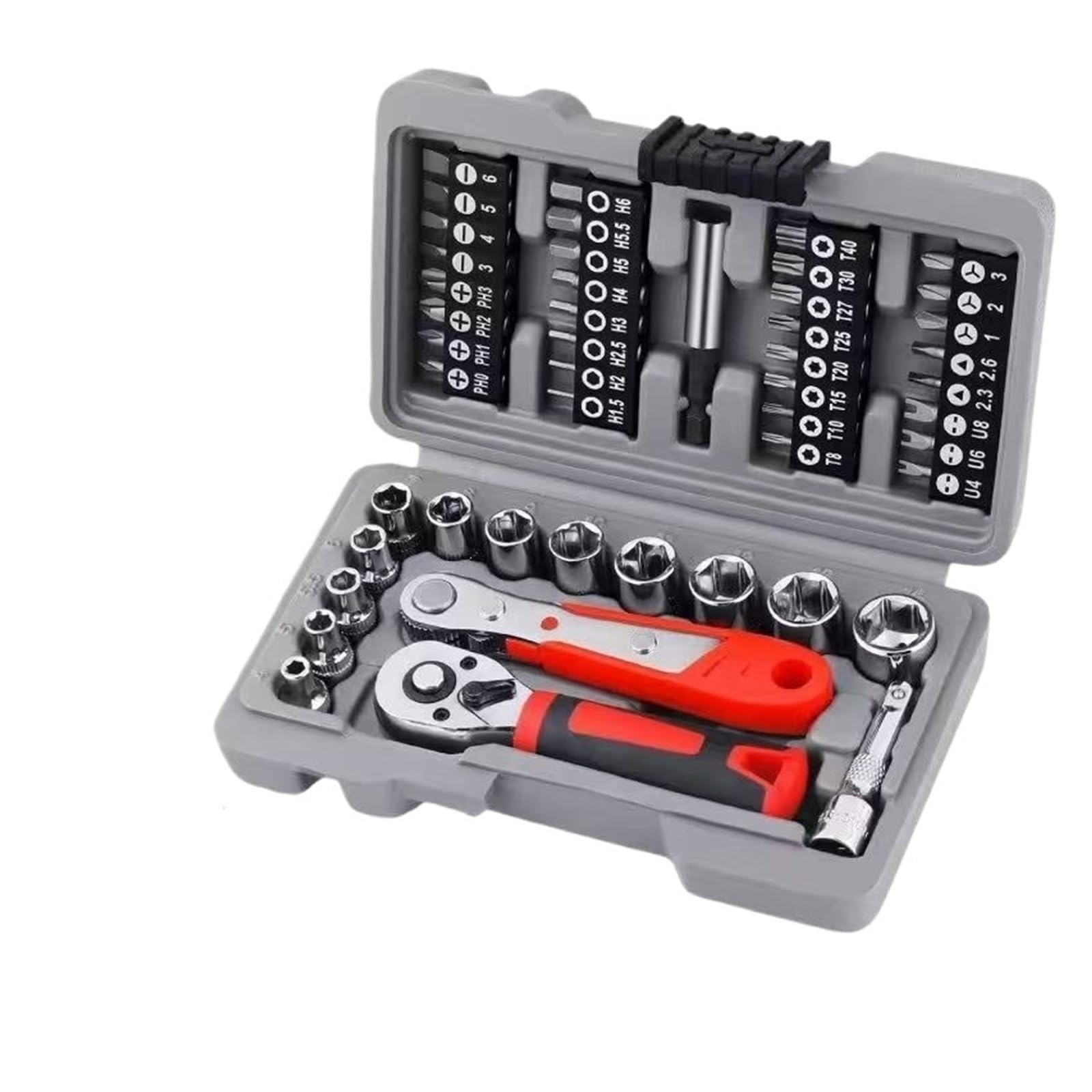 Tool Chest 47 Pcs Ratchet Socket Wrench Set and Screwdrivers Bit Set with CRV Screwdriver Bit Sets 3/8 Socket Sets Toolbox