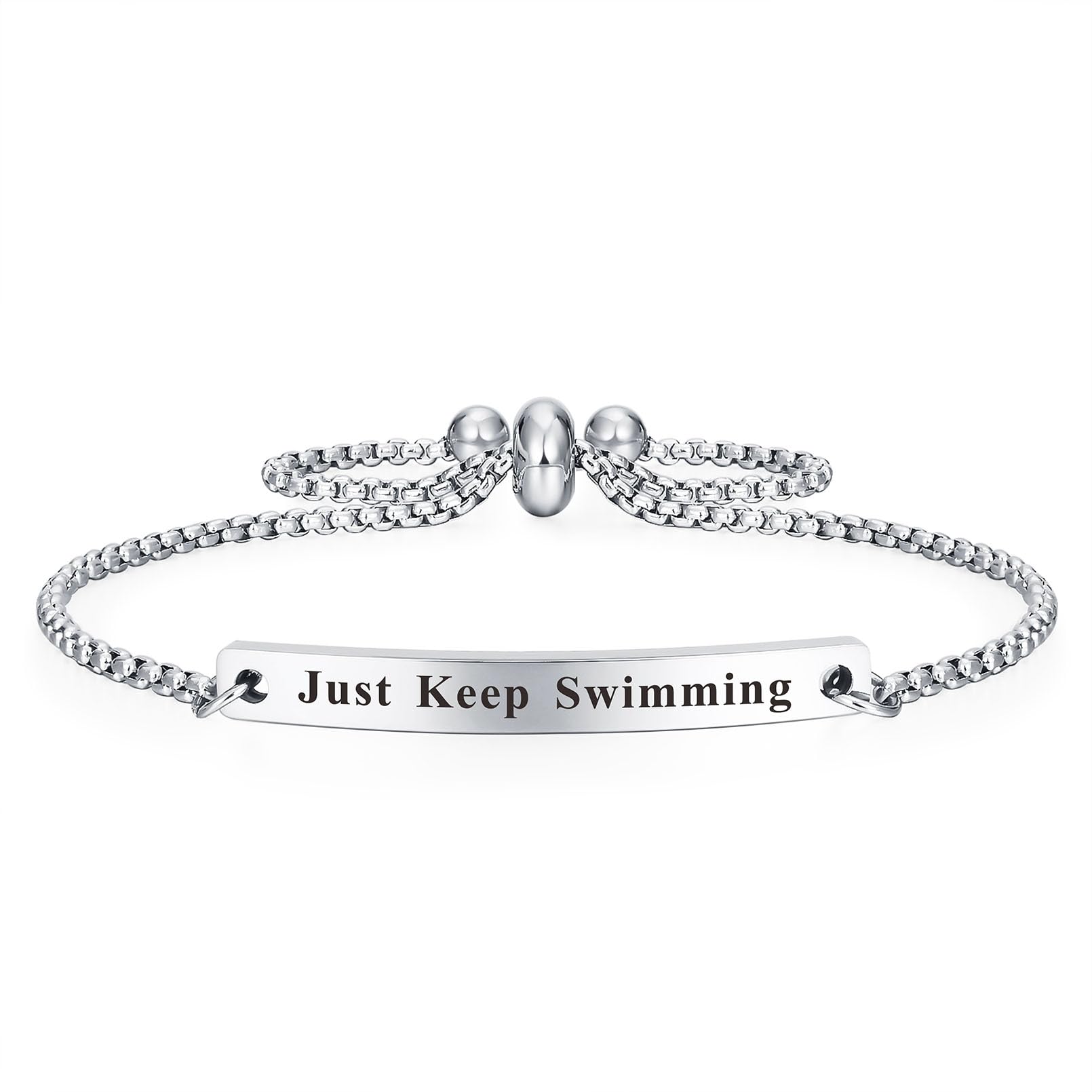 Jzxwan Braccialetto Just Keep Swimming: Acciaio Inox Con Incisione Motivazionale, Regalo Perfetto Per Nuotatori (diam. 7,5 Cm) - 2
