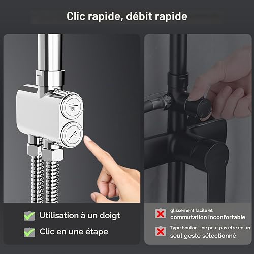 Rainsworth Kit de barre de douche réglable chromée, 30,5 cm carrée en acier inoxydable à jet de pluie, douchette à main avec 3 types de jet, ensemble de douche à hauteur réglable sans robinet - 3