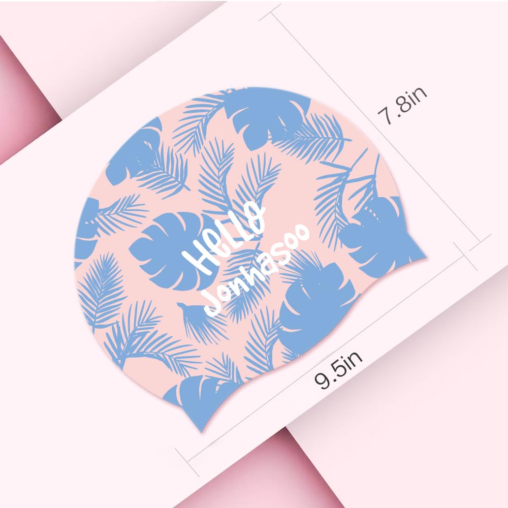 Bonnet de bain pour femme en silicone pour cheveux longs avec imprimé floral