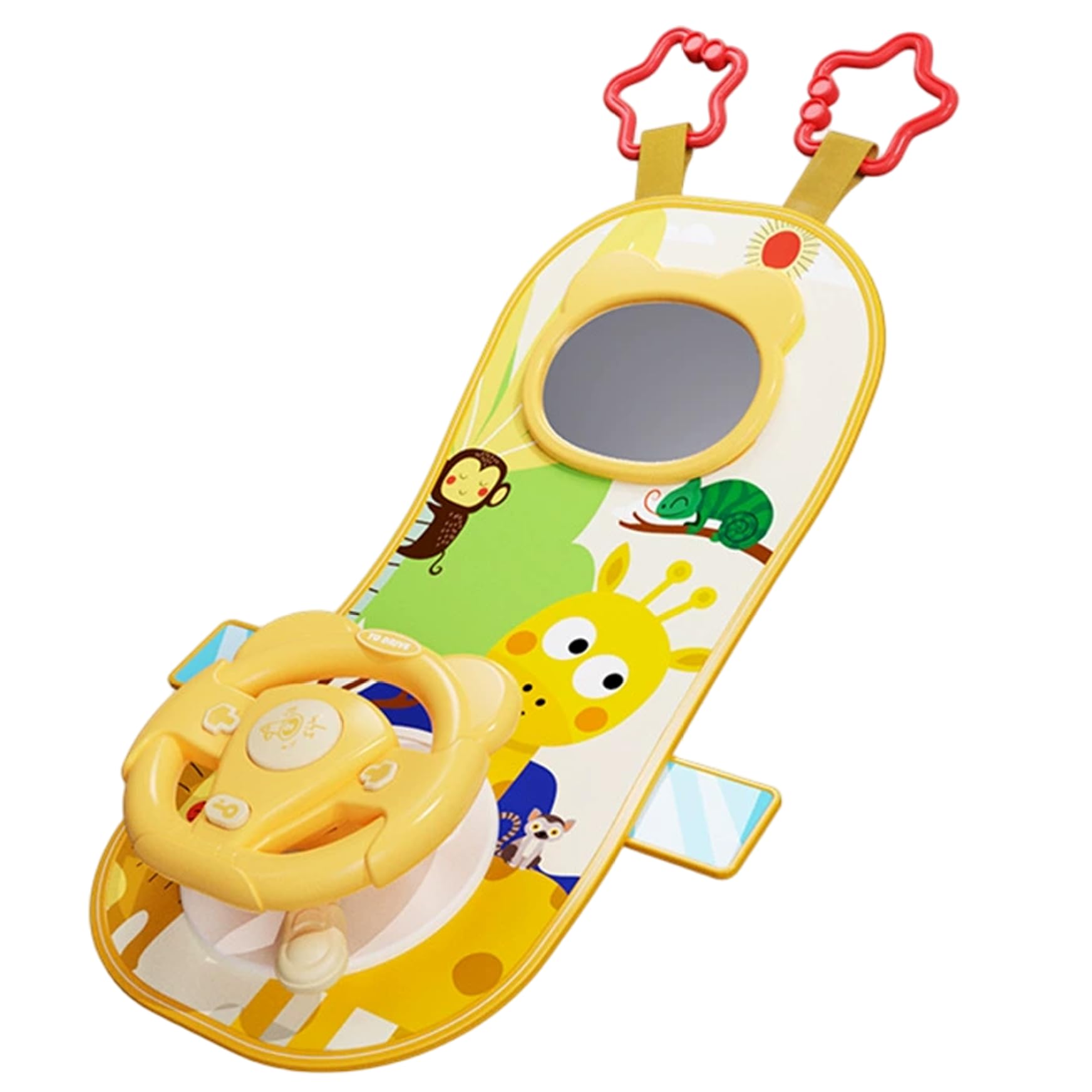DAGLLGEW Rear Facing Car Seat Toys, 360° Rotation Baby Steering Wheel Toy with Mirror, Music, Lights and Driving Sounds, 12 Months+ Kids Steering Wheel for Car Backseat Toy for